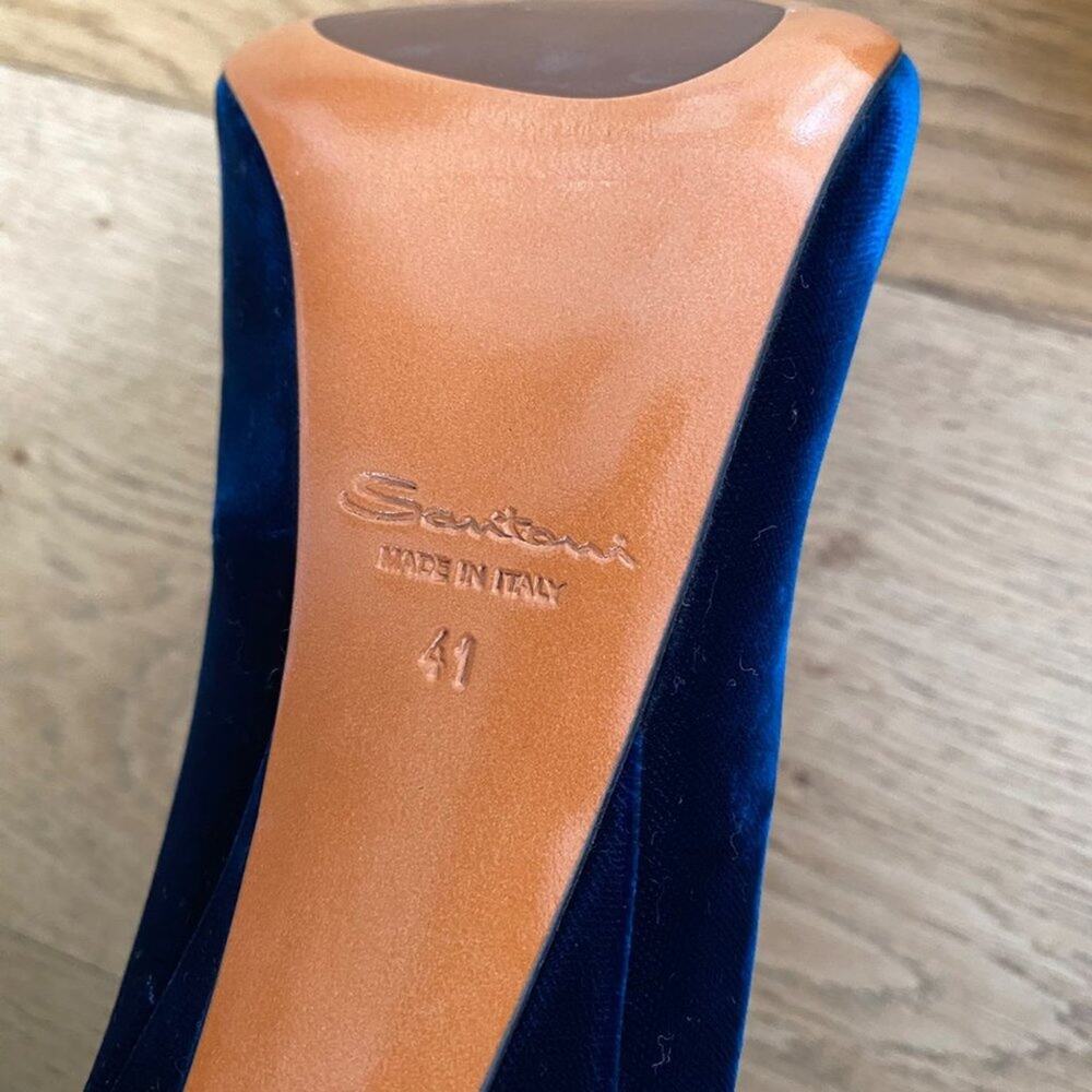 Santoni Rose Collection Velvet Stiletto Heel Pumps in Blue - Picture 8 of 9
